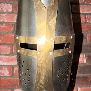 Medieval Crusader Style Steel Helmet - Gold and Black